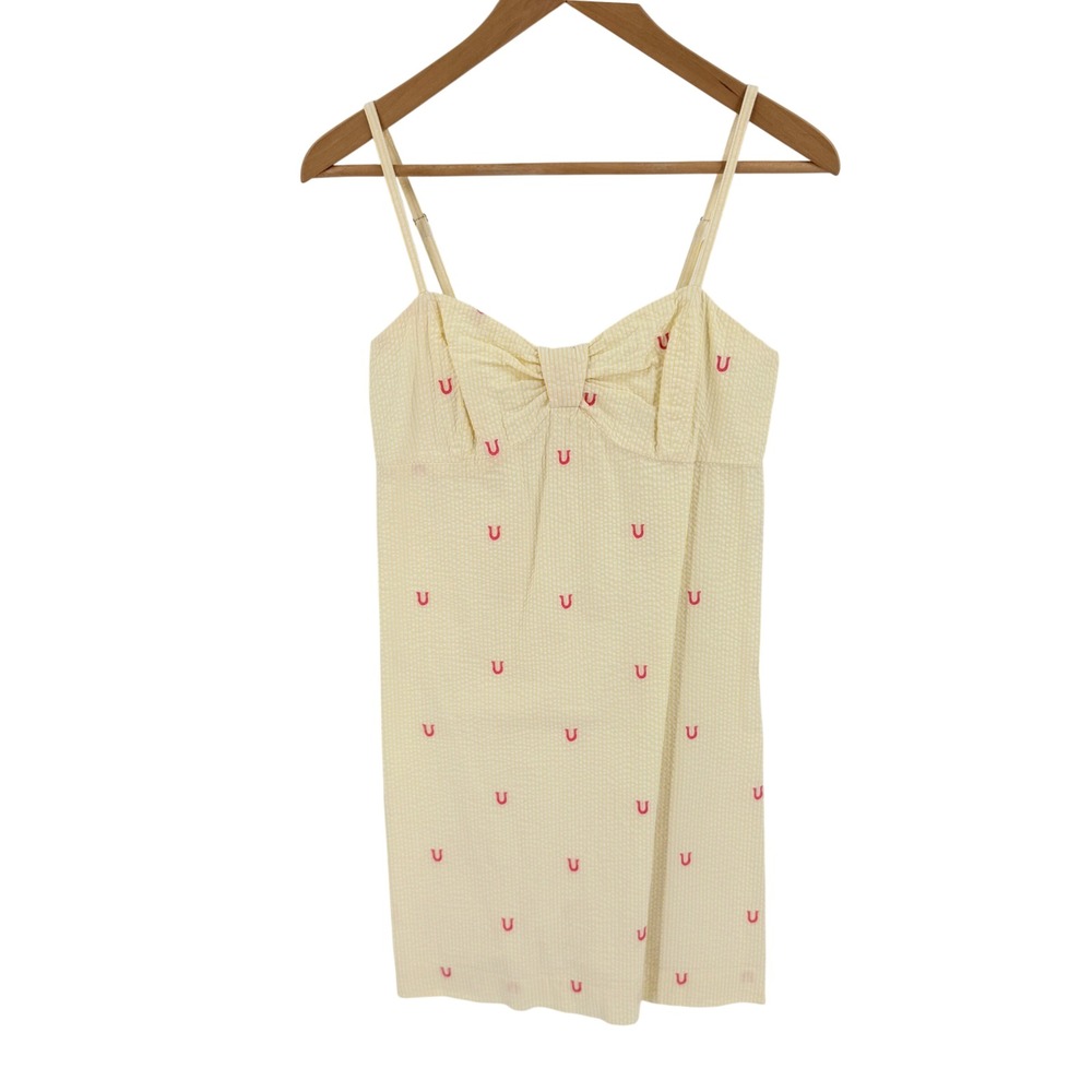 Lilly Pulitzer Dress‎ Yellow Size 8 Seersucker Horseshoe Embroidered Mini Preppy
